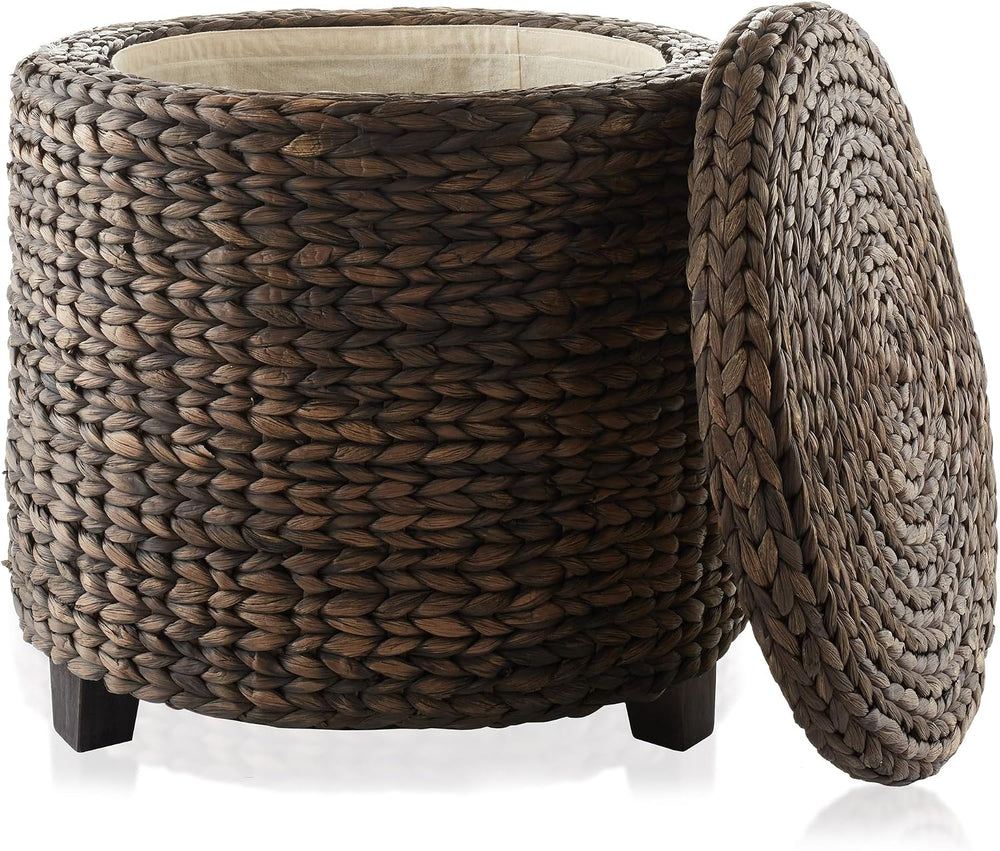 Casafield 17" Round Storage Ottoman with Lid - Espresso Dark Brown, Hand...
