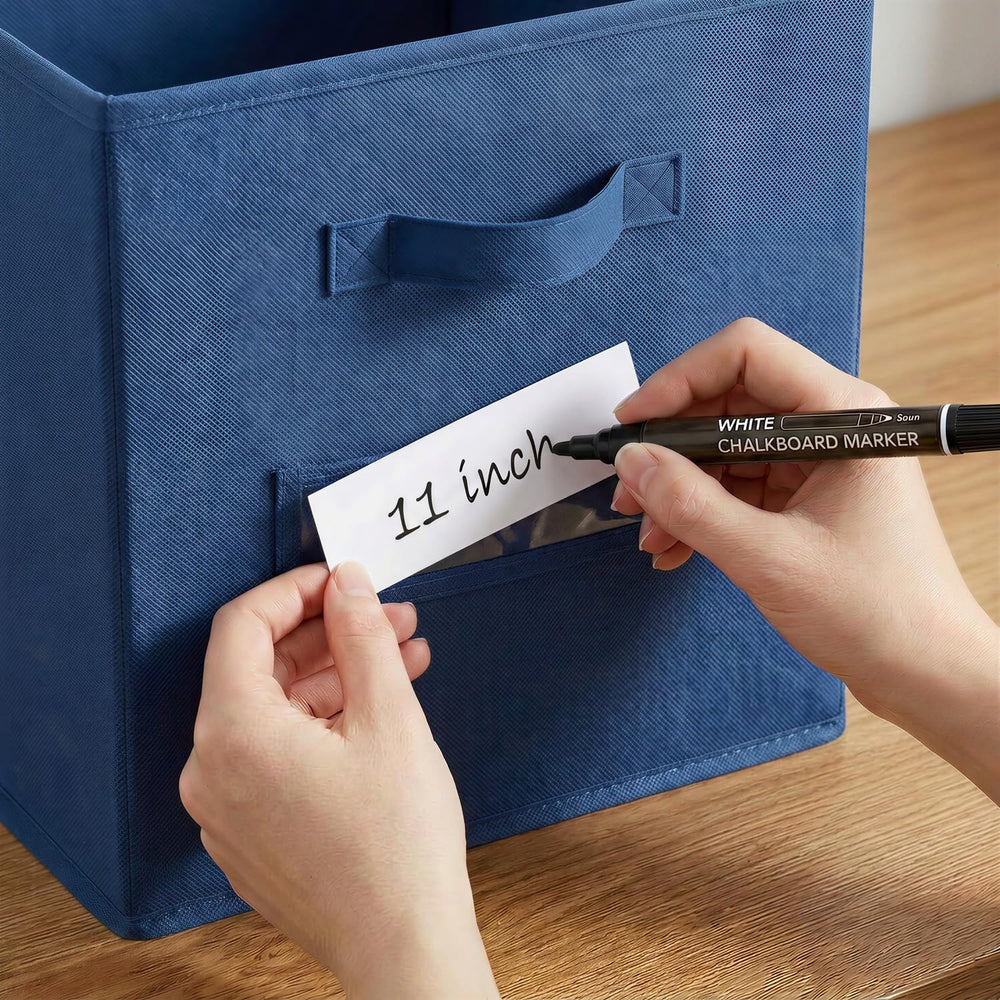 Storage Bins,11" Cube Storage Bin with Labels,10pcs,Navy Blue