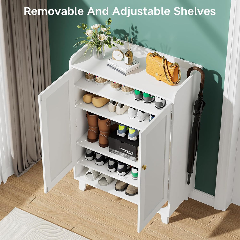 Flat-Shelf Shoe Cabinet with Doors,6-Tier Shoes Storage Cabinet with Adjustab...