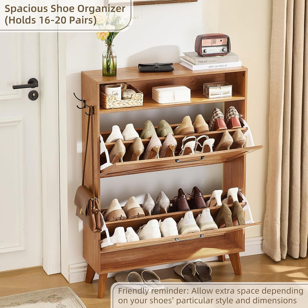 Joaxswe Narrow Shoe Cabinet with 2 Flip Drawers for Entryway,Tea Brown