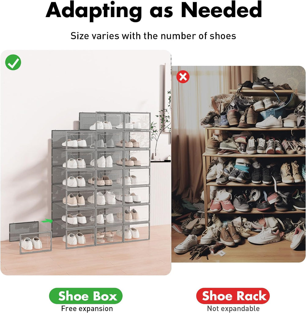 Foluck Shoe Storage Box, 15 Pack Clear Plastic Stackable Organizer for Closet...