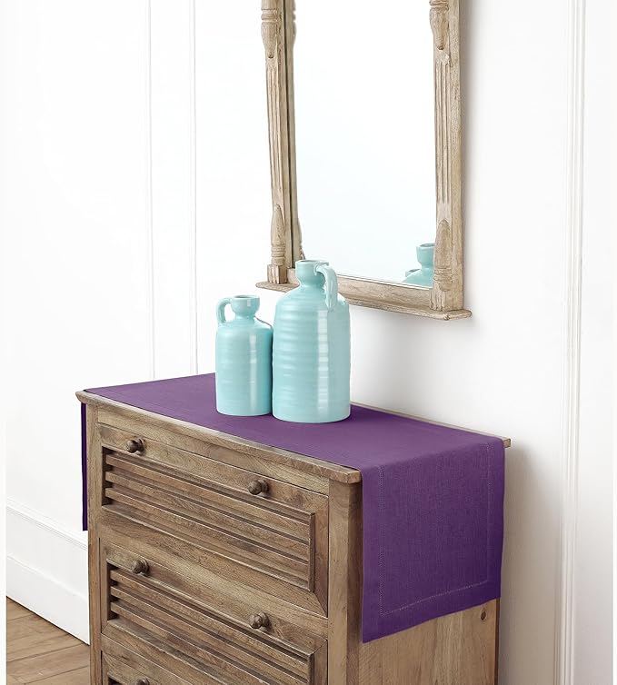 Solino Home Linen Purple Table Runner 36 Inches - Classic Hemstitch, 100% Pur...