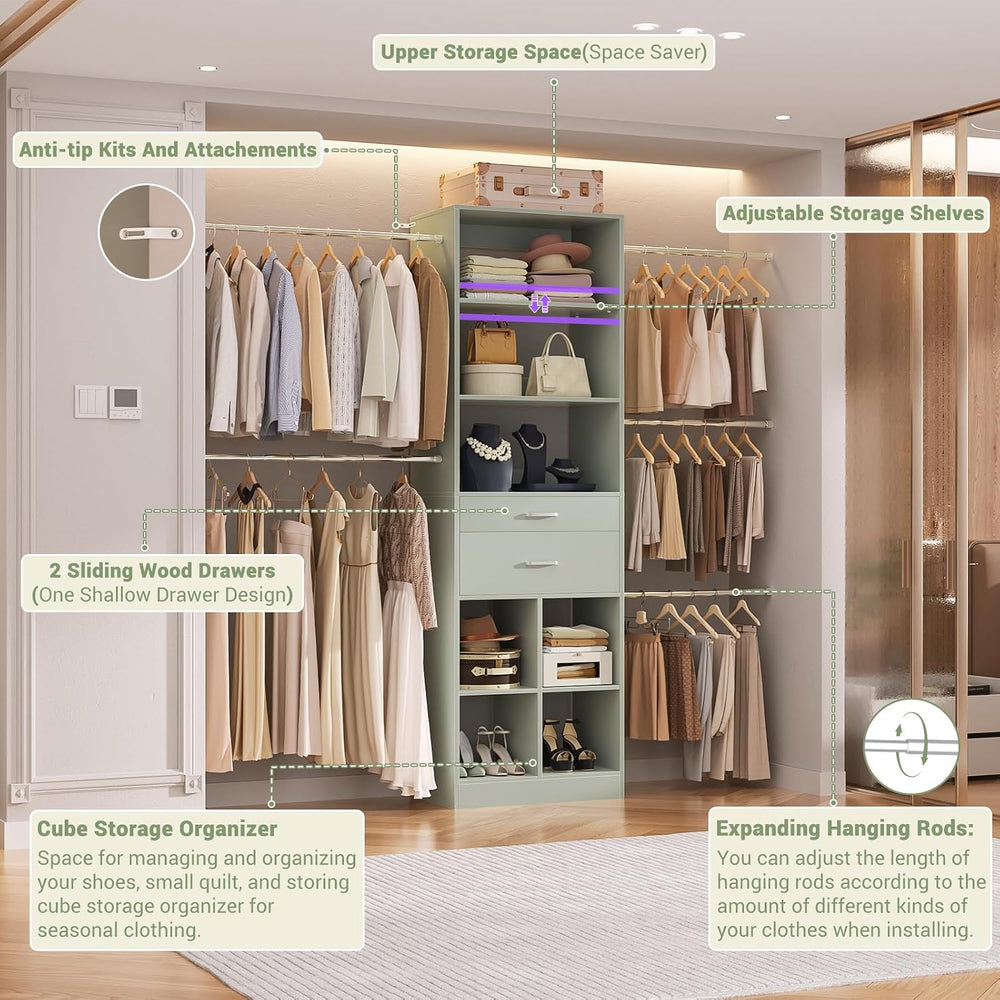 Besiost Closet System, 4-8 FT Closet Organizer Tower with 2 Wooden Drawers an...