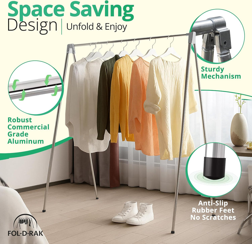 FOL-D-RAK Portable Clothing Rack, Folding Garment Rack with Carry Bag-no Asse...