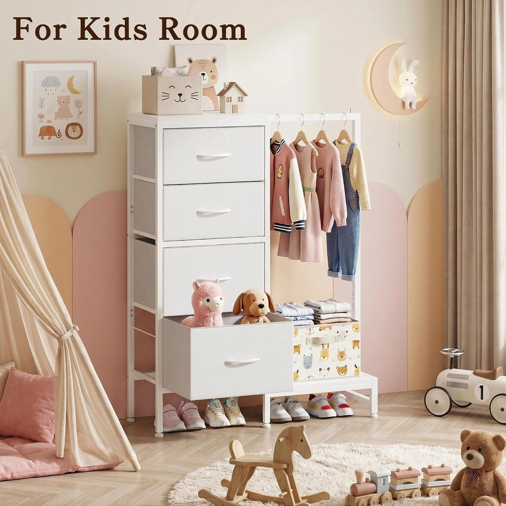 HIGDBFE Tall Dresser 44''H with Hanging Rack, 4 Drawers Small Closet ...