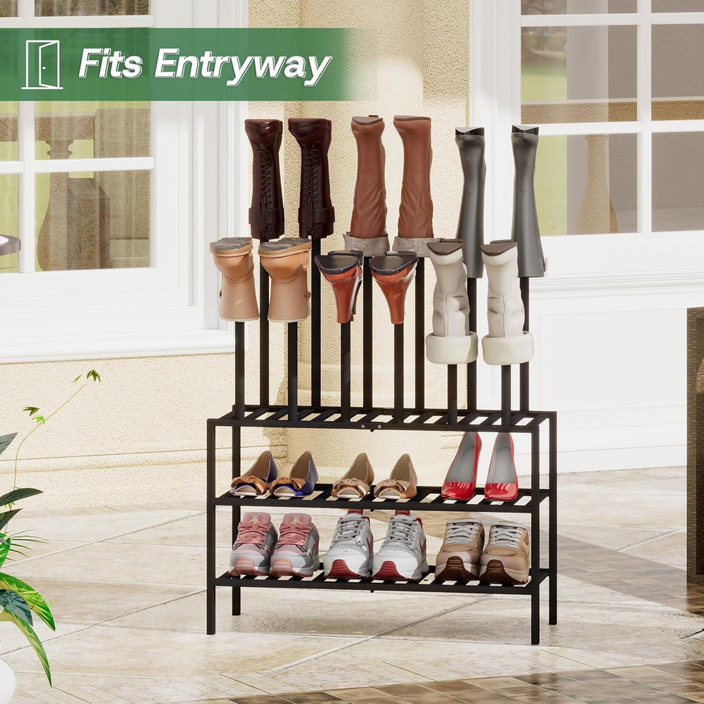 kiplant Tall Boot Rack Organizer - Bamboo Wood Boot Rack Shoe Rack for Entryw...