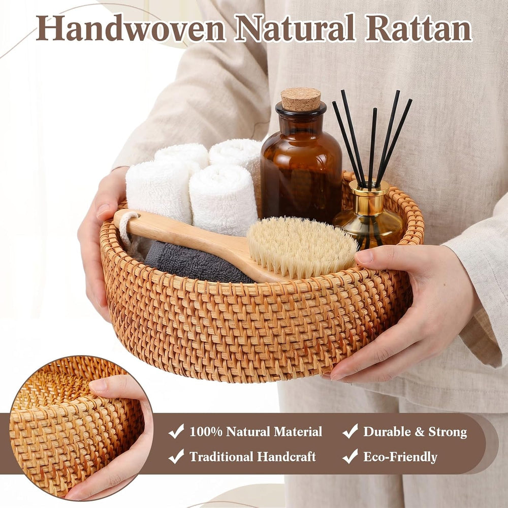 Newtay 3 Pack Rattan Basket with Lid, Round Wicker Storage Basket Woven Box R...