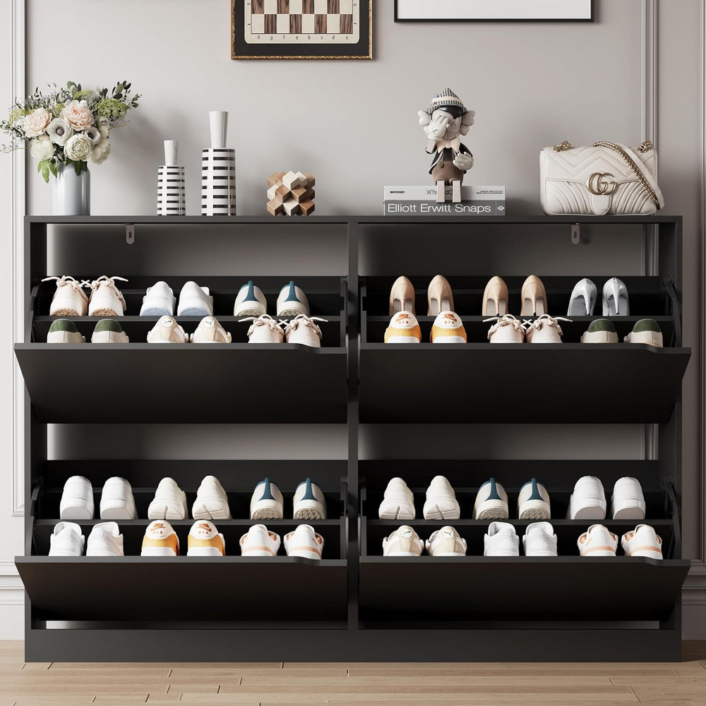 Xixini Shoe Storage Cabinet for Entryway with 4 Flip Drawers, Sturdy Wood Hid...