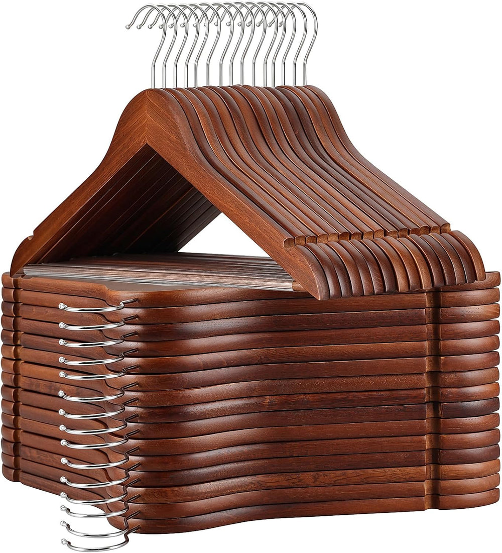 TOPIA HANGER Walnut Wooden Hangers 30 Pack, Heavy Duty Clothes Hangers