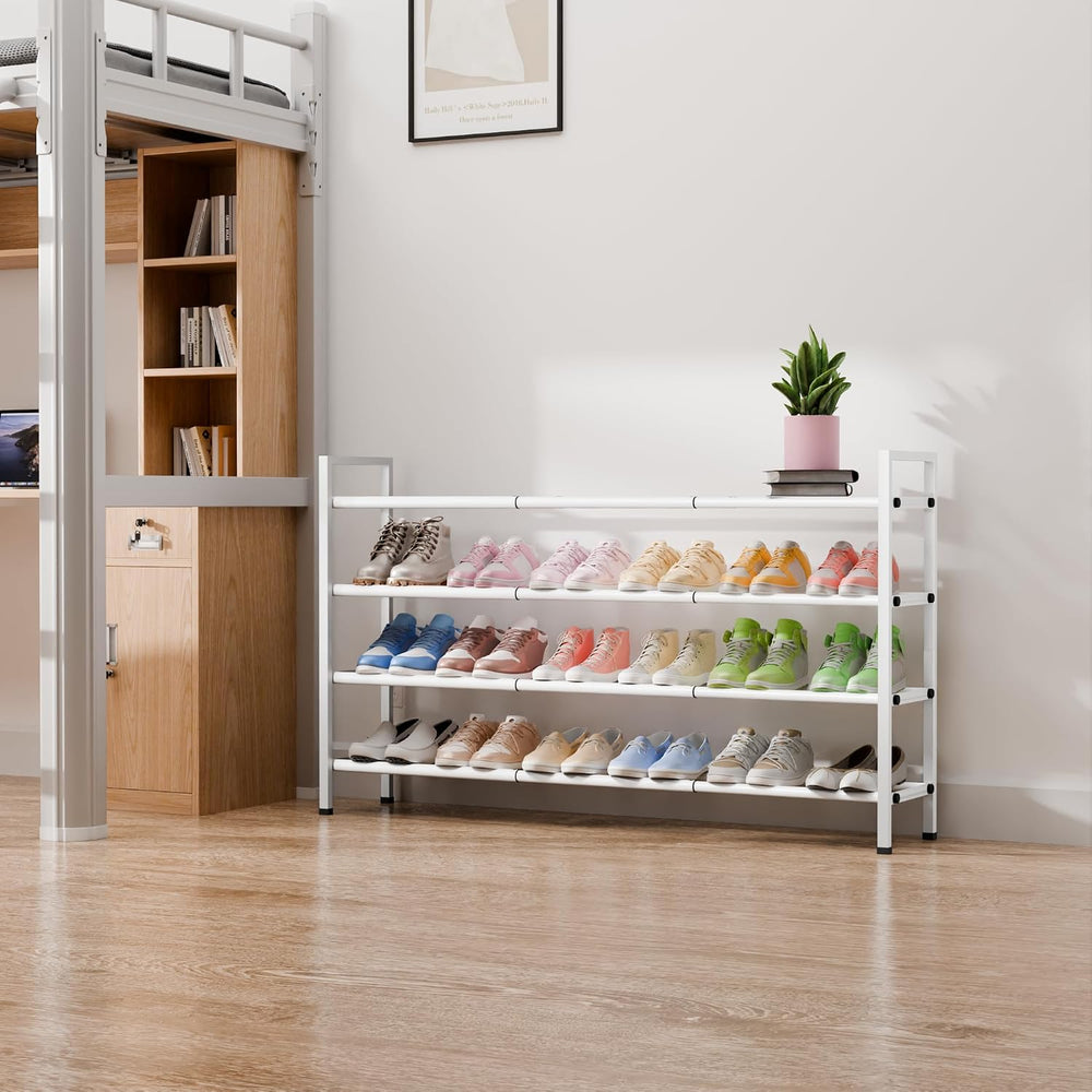 Bumusty 4 Tier Long Expandable Shoe Rack for Closet, White