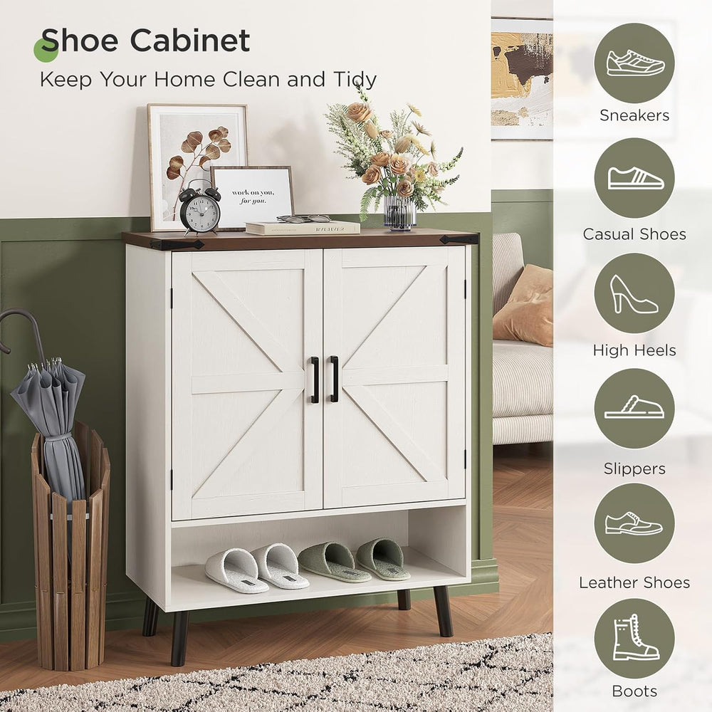 Vabches 34" Tall Farmhouse Shoe Storage Cabinet with Doors, White