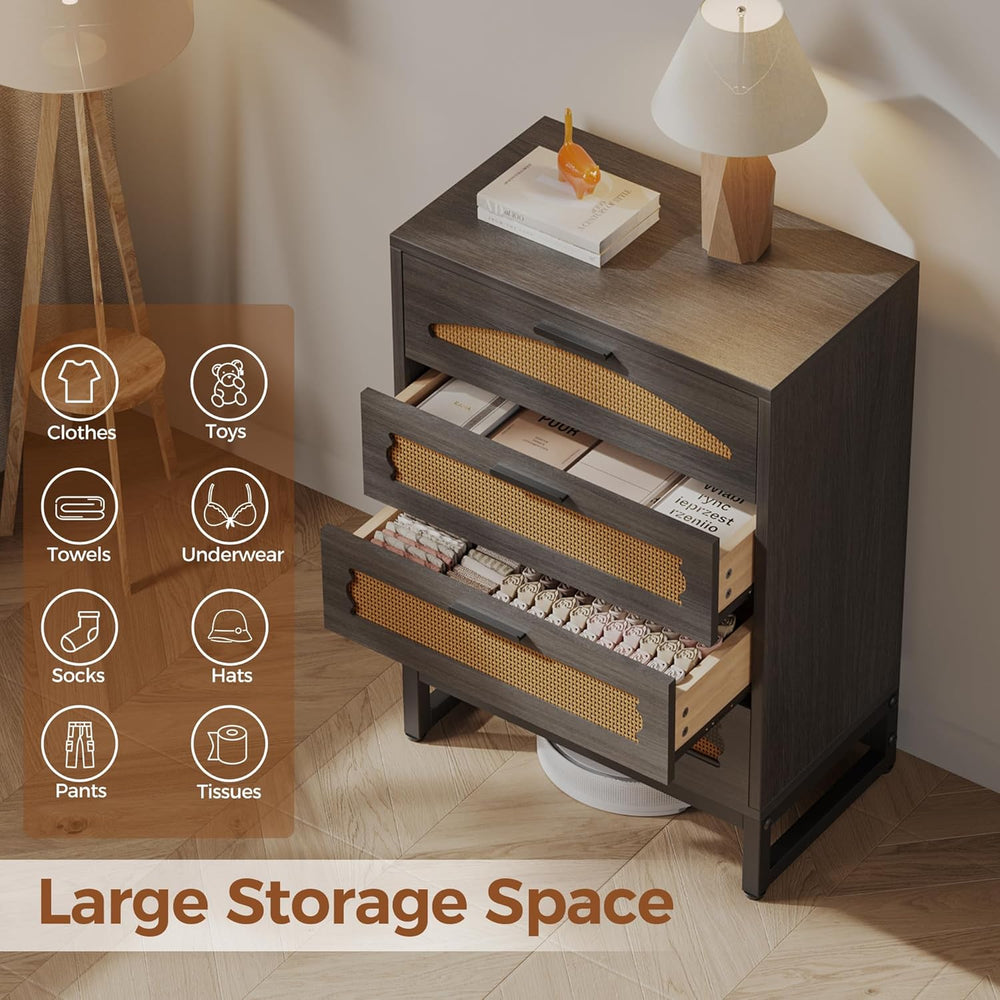 Mericonia 4 Drawer Rattan Dresser for Bedroom, Wood Tall Dresser for Closet w...