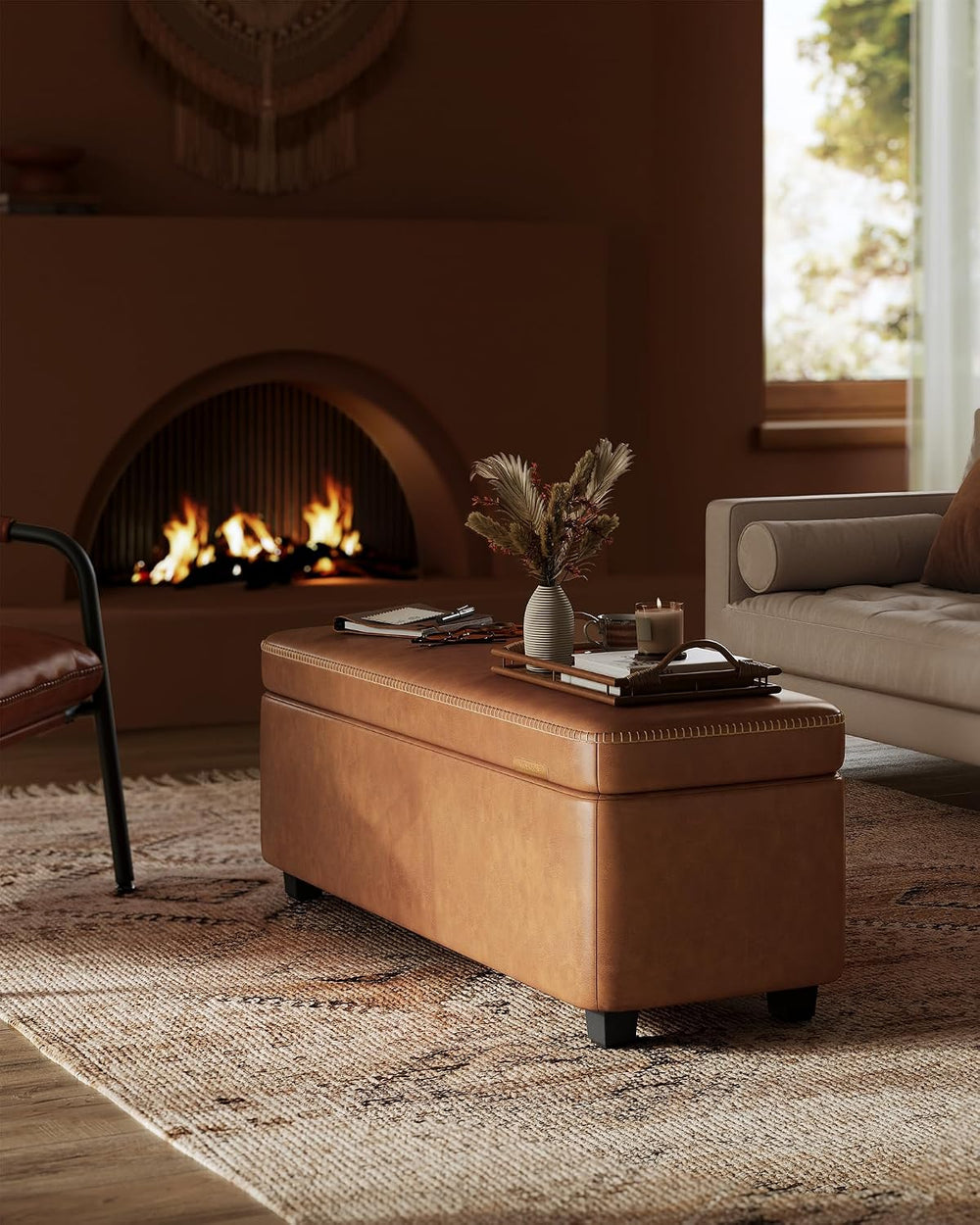 VASAGLE Storage Ottoman Bench with Stitching, PU Leather, Entryway Bedroom