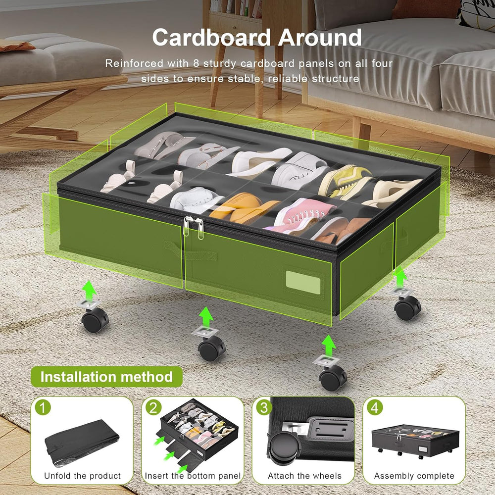 homyfort Under Bed Shoe Storage with Wheels, Fits 24 Pairs, Rolling Shoe Orga...