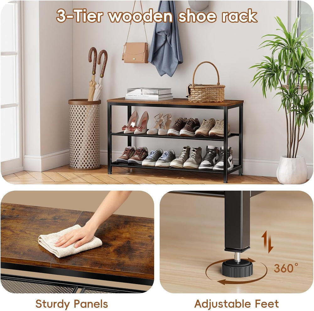 3 Tier Metal Shoe Rack for Entryway, 31" Wide Shoe Storage Organizer