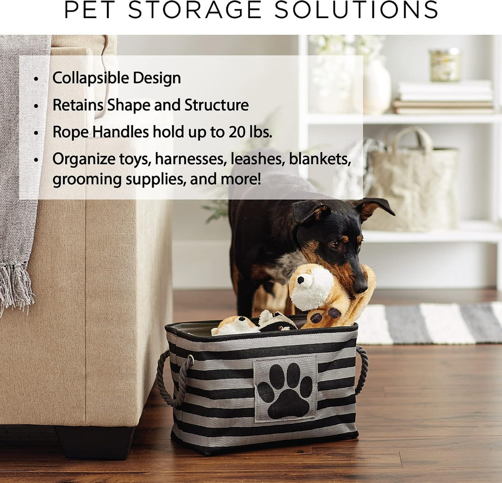 Bone Dry Pet Storage Collection Striped Paw Patch Bin, Black, Small Rectangle...