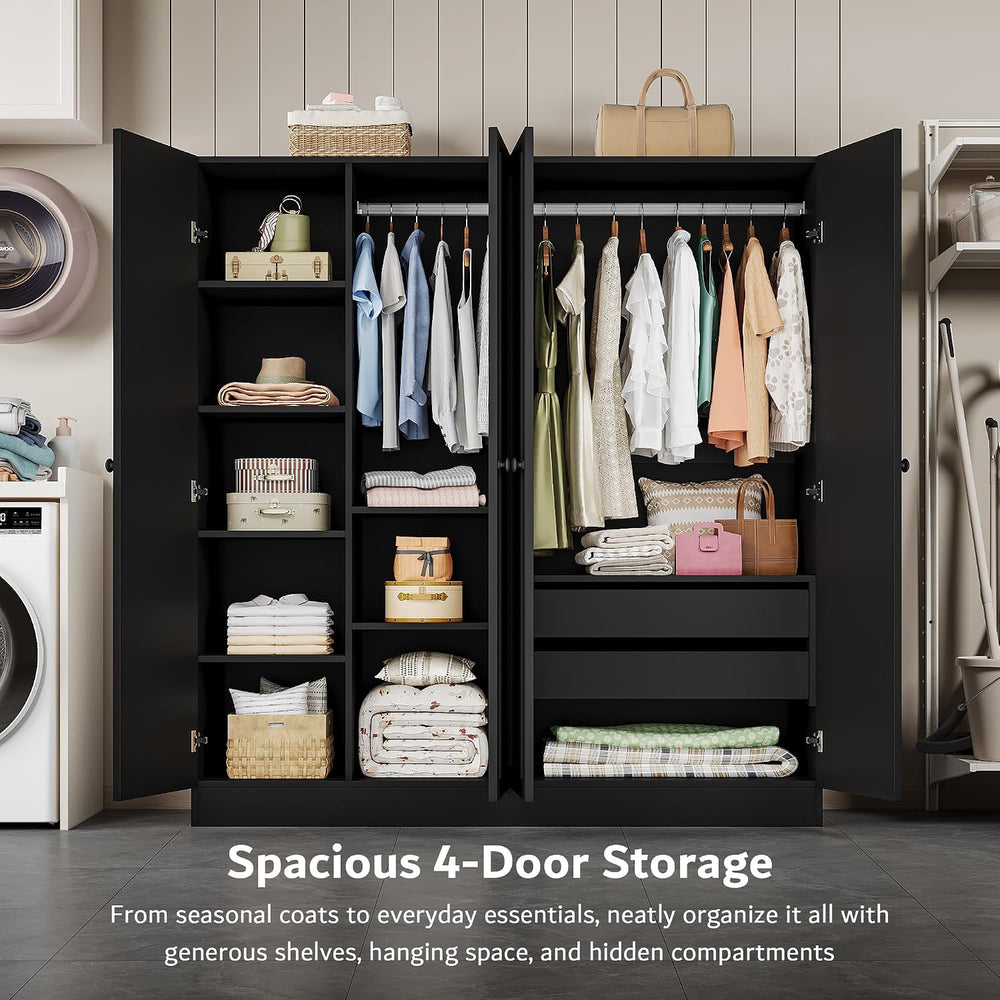 iPormis 4 Doors Armoire Wardrobe Closet with 2 Drawers, 63" Large Wardro...