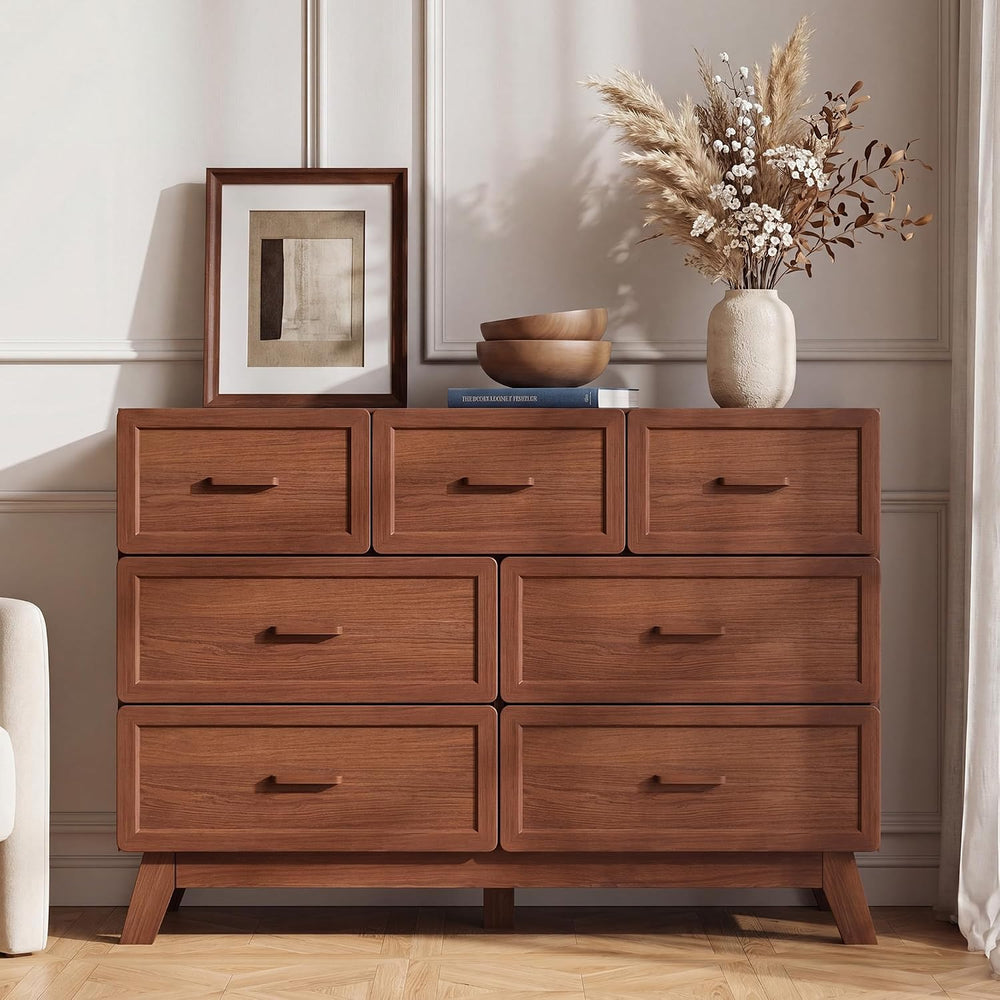 YANSNWO Walnut 7 Drawer Dresser for Bedroom, 47" Wide Chest of Drawers