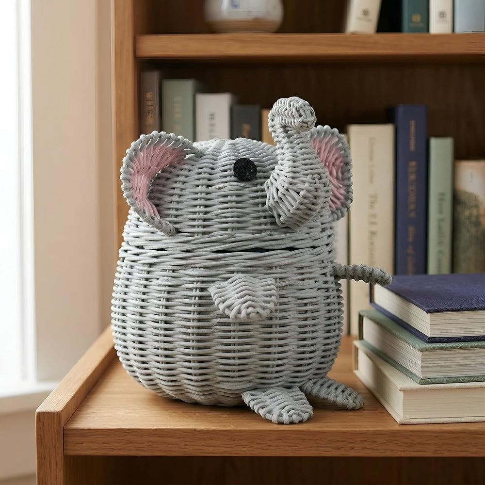 G6 COLLECTION Elephant Rattan Storage Basket With Lid Decorative Home Decor H...