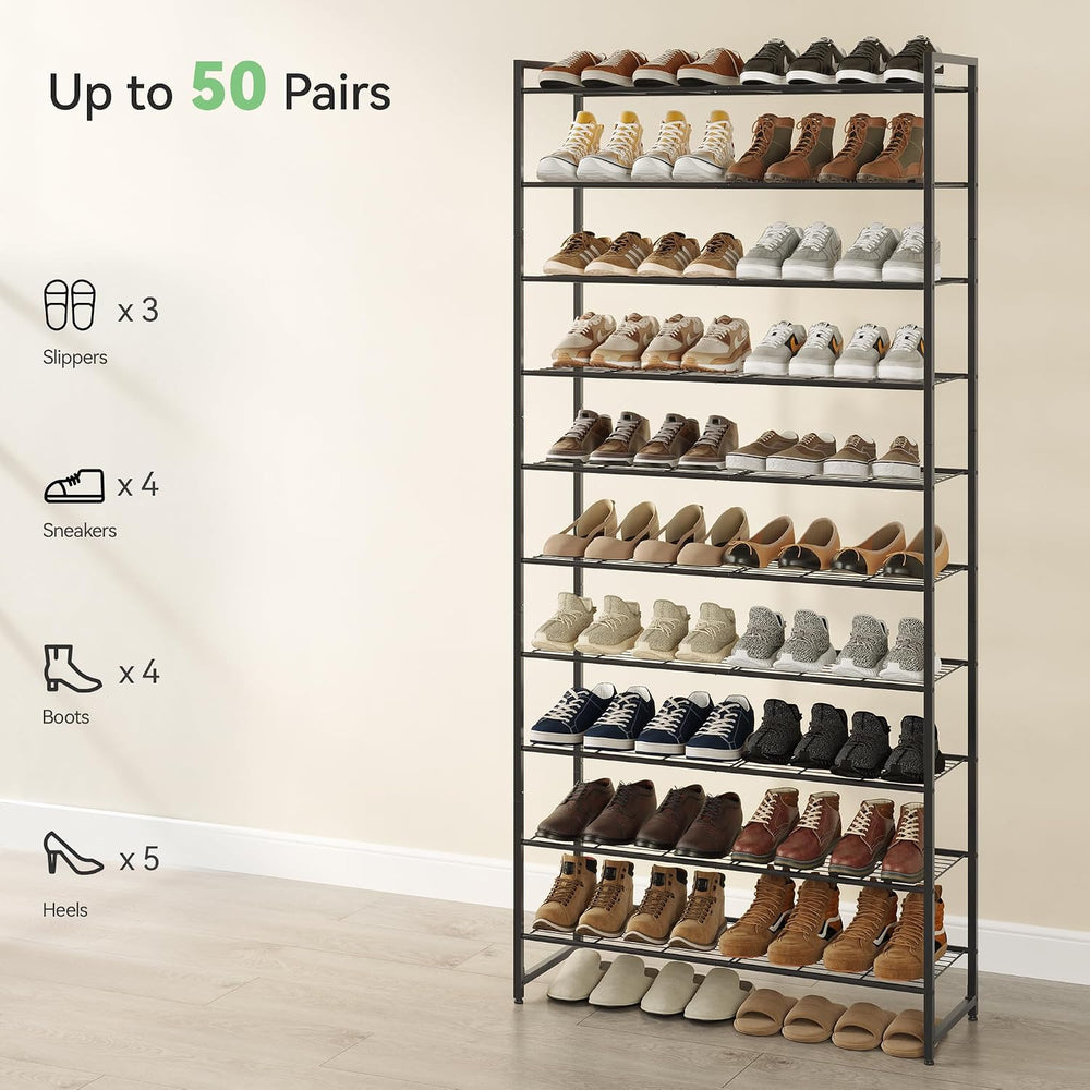 Nunsino Shoe Rack for Closet, Metal Shoe Organizer, 10 Tier Garage Shoe Rack ...