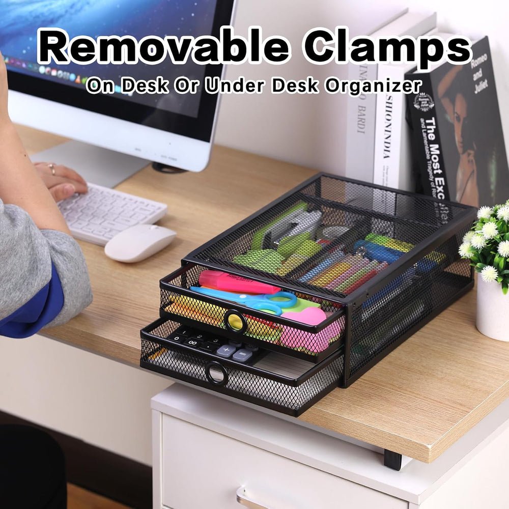 ROSYLINE Under Desk & Desktop Drawer Organizer, 2-Tier Big Capacity