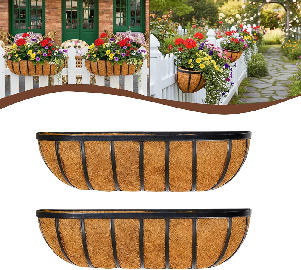 2 Pcs 24“ Railing Planter Window Box Deck Railing Planter Boxes with Coco Lin...
