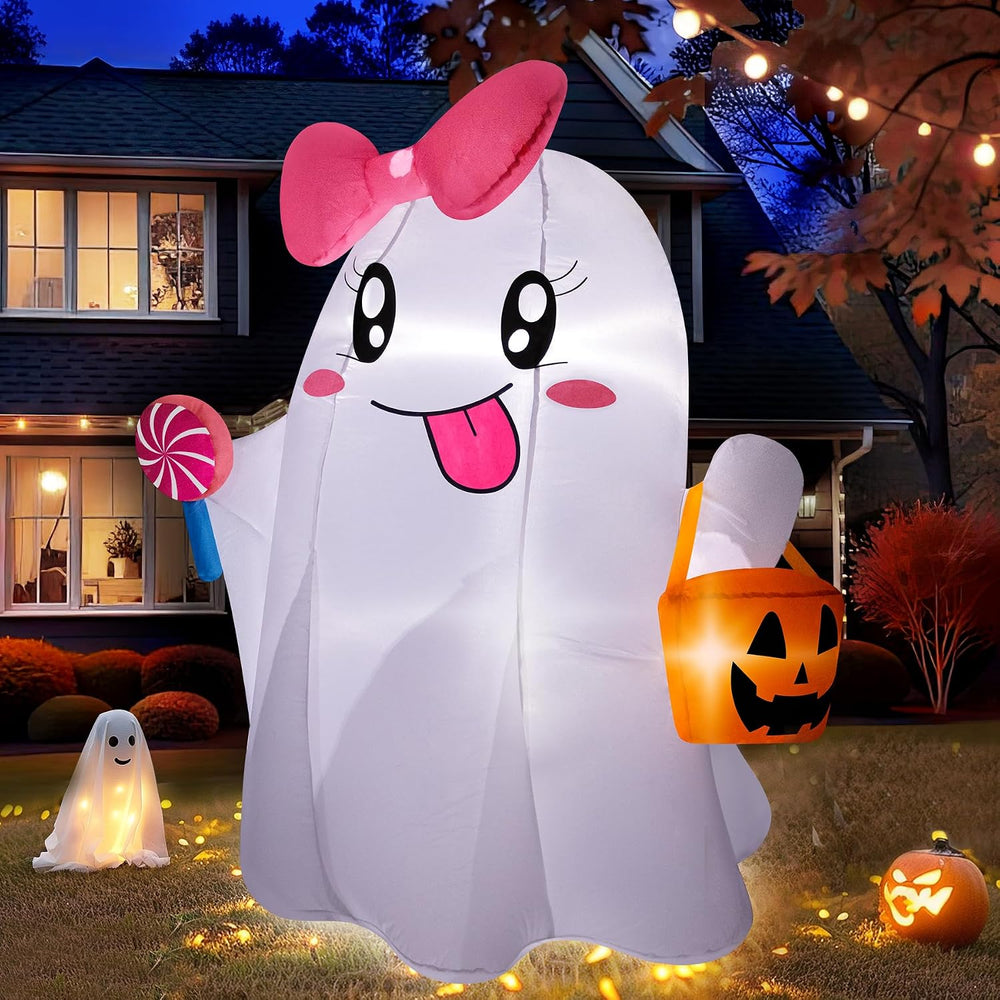 zukakii 5FT Halloween Inflatables Ghost, Cute Halloween Decorations Outdoor B...