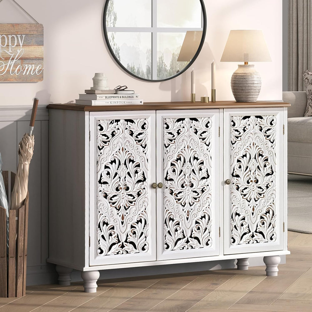 JOINICE 42.5" Accent Storage Cabinet with 3 Doors for Living Room,White