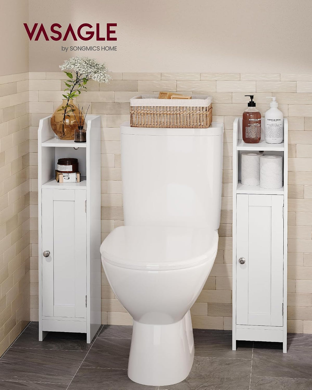 VASAGLE Small Storage Corner Floor Cabinet with Door, Cloud White