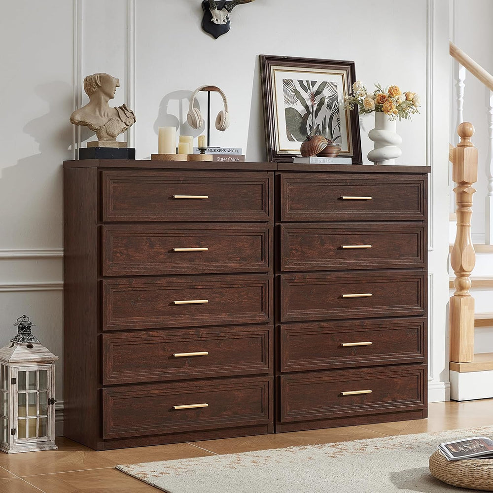 RWYHG Dresser Set for Bedroom with 5 Drawers 45" Tall with Gold Handle