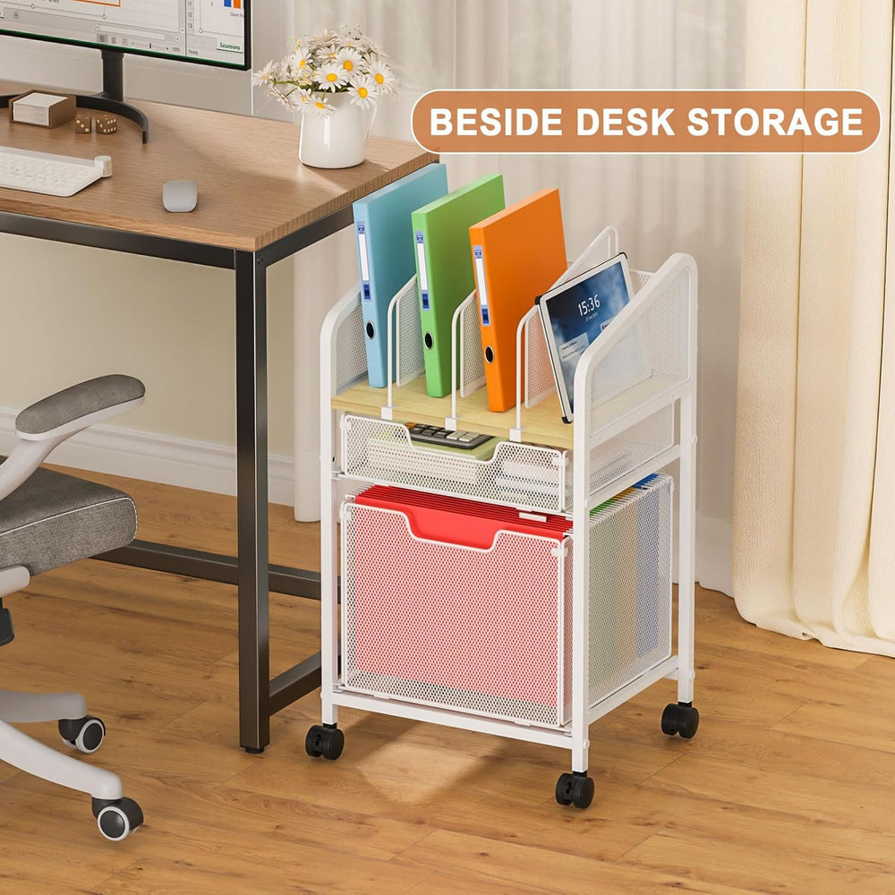 Rolling File Cabinet with Adjustable Dividers, Mobile Filing Cabinet with 2 S...