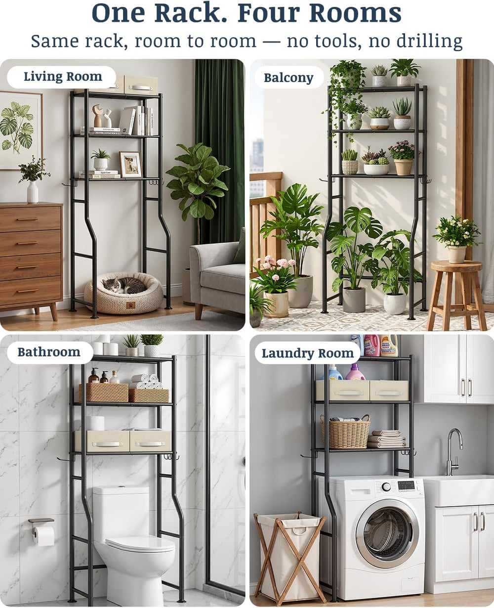 3-Tier Over Toilet Storage Cabinet, 64" H, Black, 2 Baskets