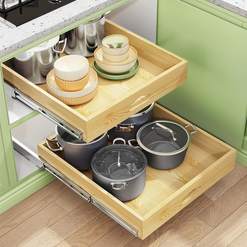 Pull Out Cabinet Organizer, Soft Close Wooden Slide Out Drawers for Pots and ...