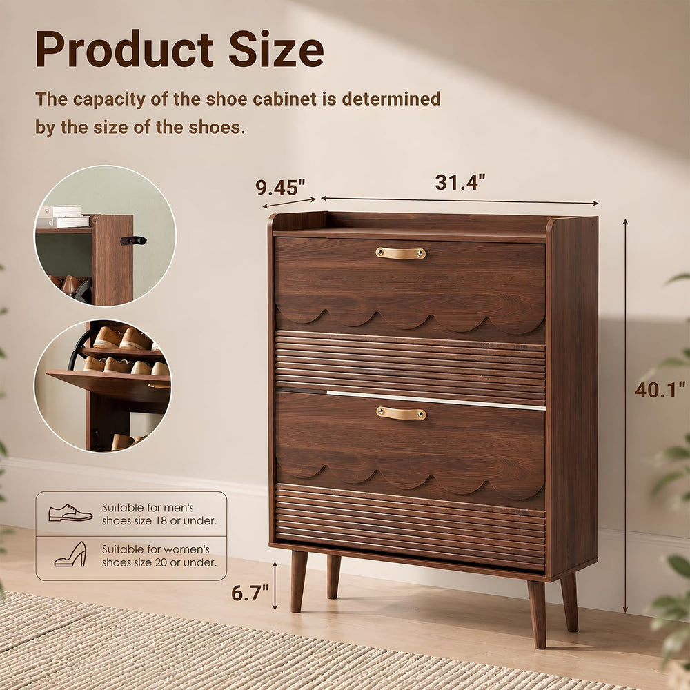 Seang 31.5" Shoe Storage Cabinet for Entryway with 2 Flip Drawers, Walnut