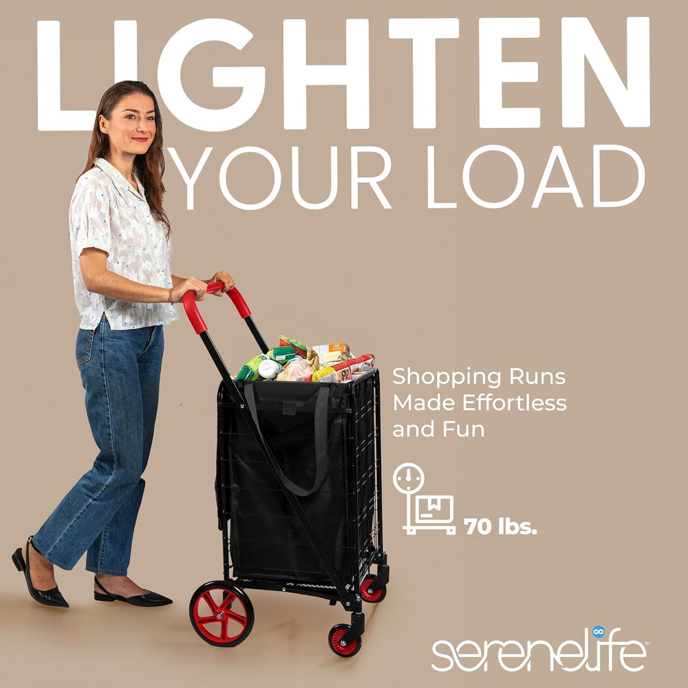 SereneLife Small Compact Folding Shopping Cart with Removable Waterproof Line...