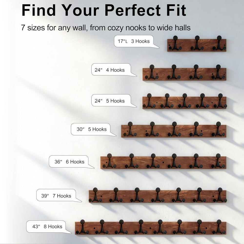 SKOLOO 36-Inch Wood Coat Rack Wall Mount with 6 Triple Hooks - Ideal for Fami...