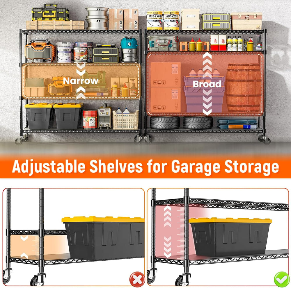 76.77" H Storage Shelves 1500LBS Metal Shelving Unit with Wheels, Adjust...