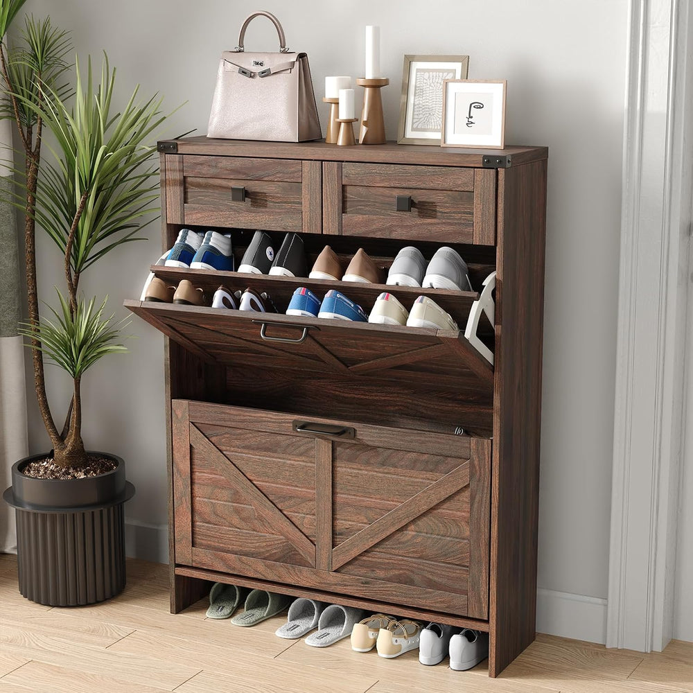 Halitaa Shoe Cabinet with 2 Flip Drawers & 2 Drawers,Farmhouse Shoe Stora...