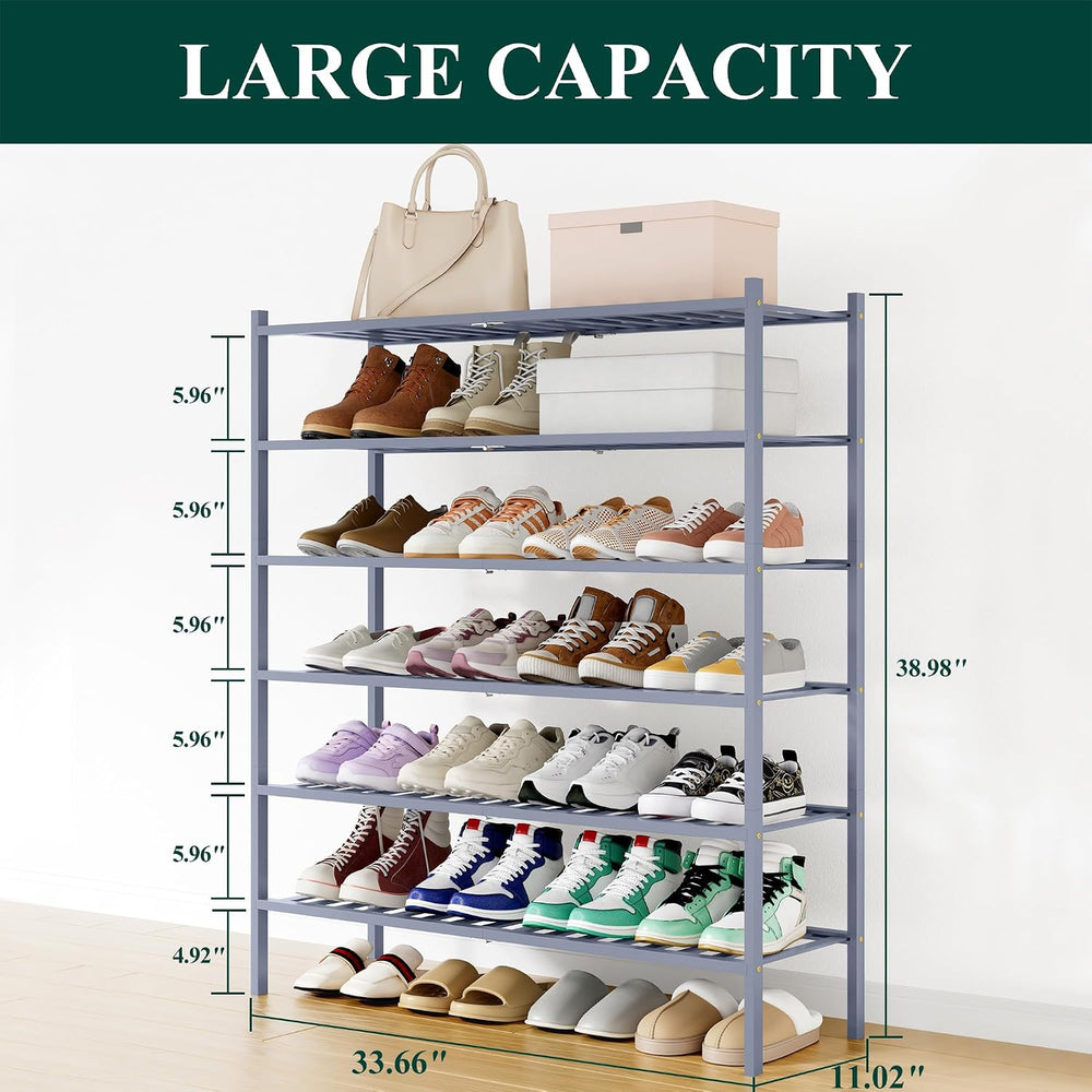Smiry Bamboo Shoe Rack, 16 Vertical Slats, 6 Tier - 33.7" Wide, Grey