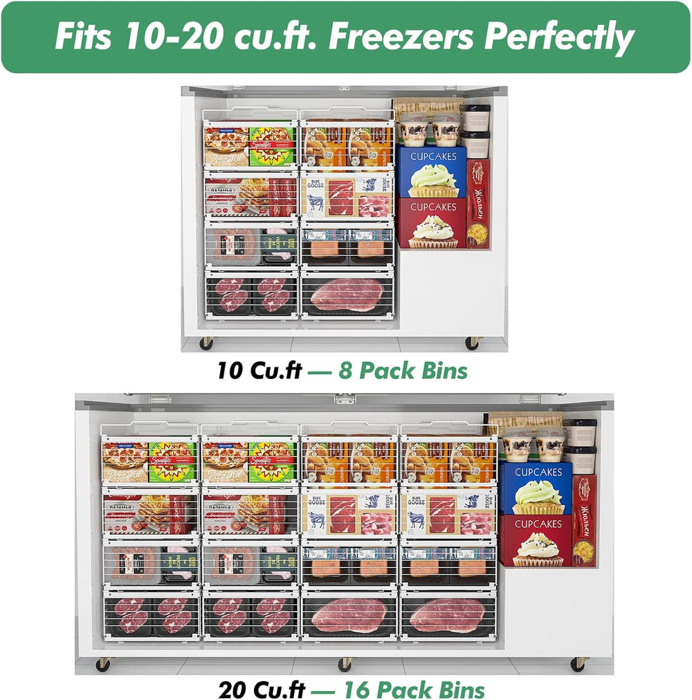 ADRIMER Freezer Organizer Bins, 4 Packs Foldable & Stackable Chest Freeze...