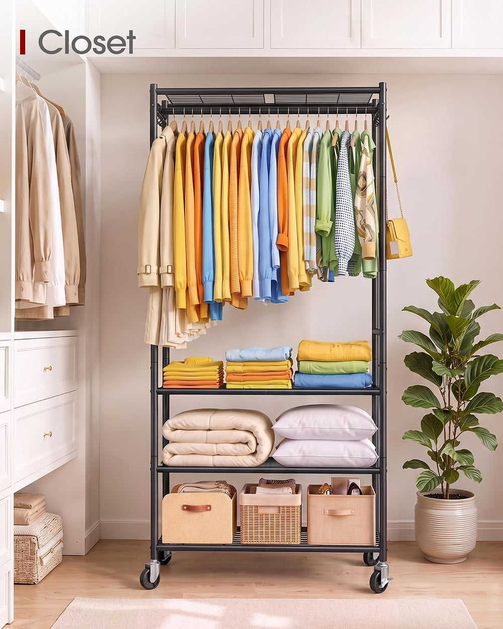 Sakugi Rolling Clothes Rack with Adjustable Shelves, 33"x12.5"x79.5...