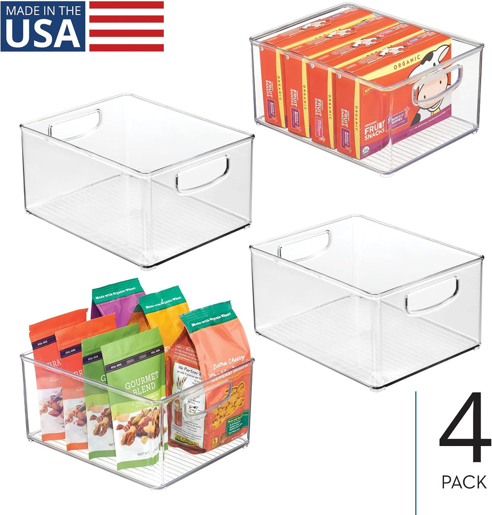 iDesign Stackable Storage Bin with Handles, Set of 4, Clear