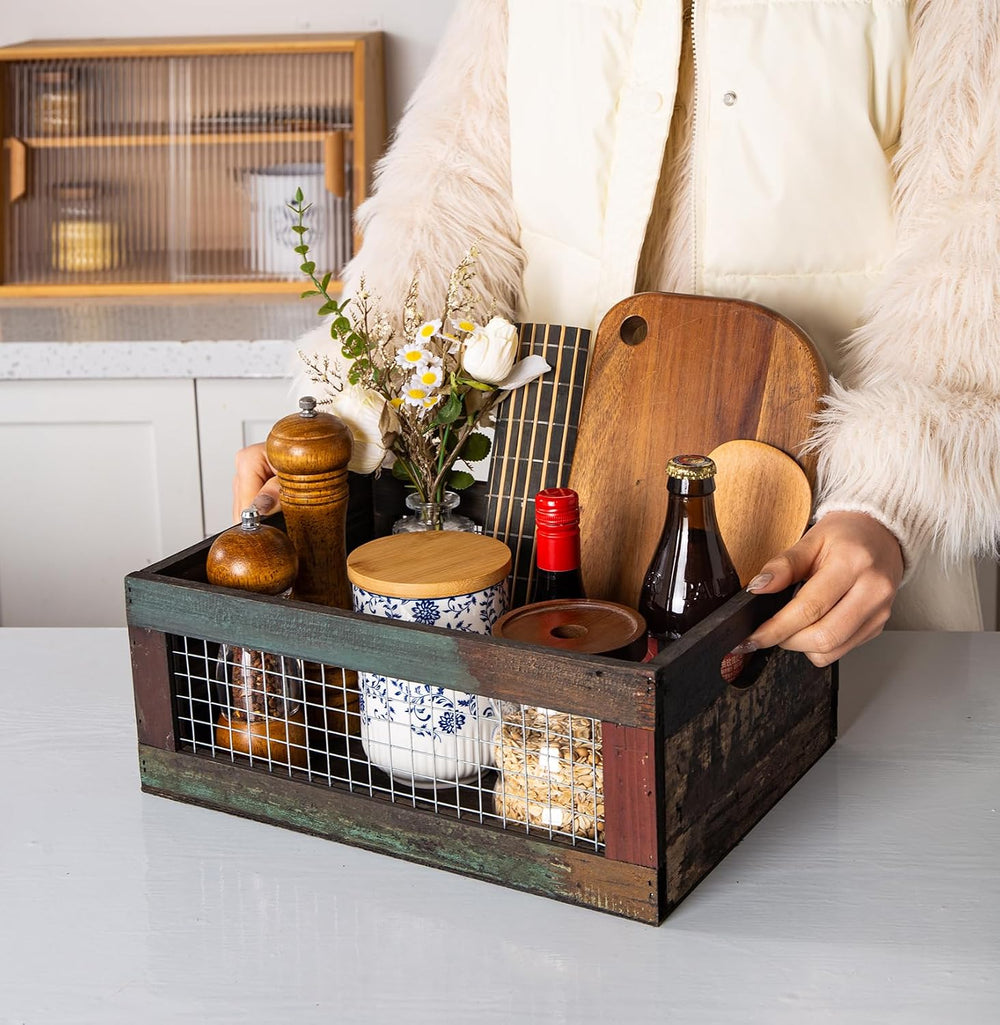 TIMRIS Set of 3 Rustic Wood Nesting Crates, Farmhouse Distressed Wooden Stora...