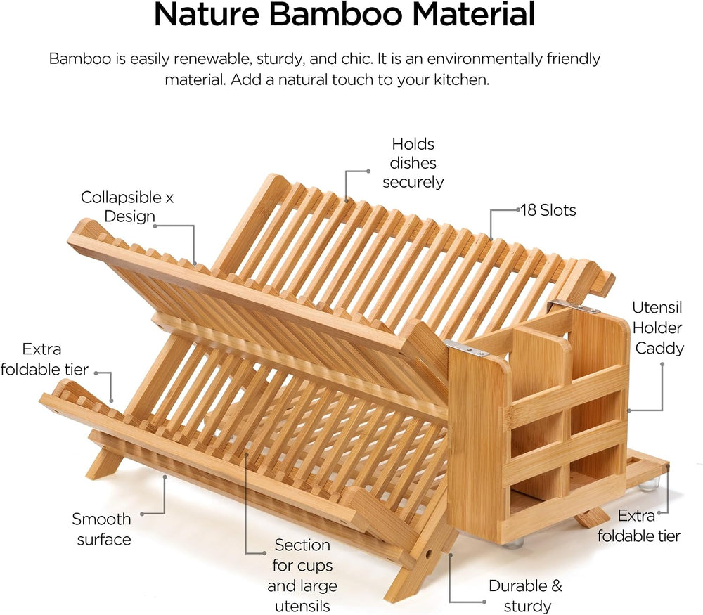 Bamboo 3 Tier Dish Drying Rack with Utensil Holder