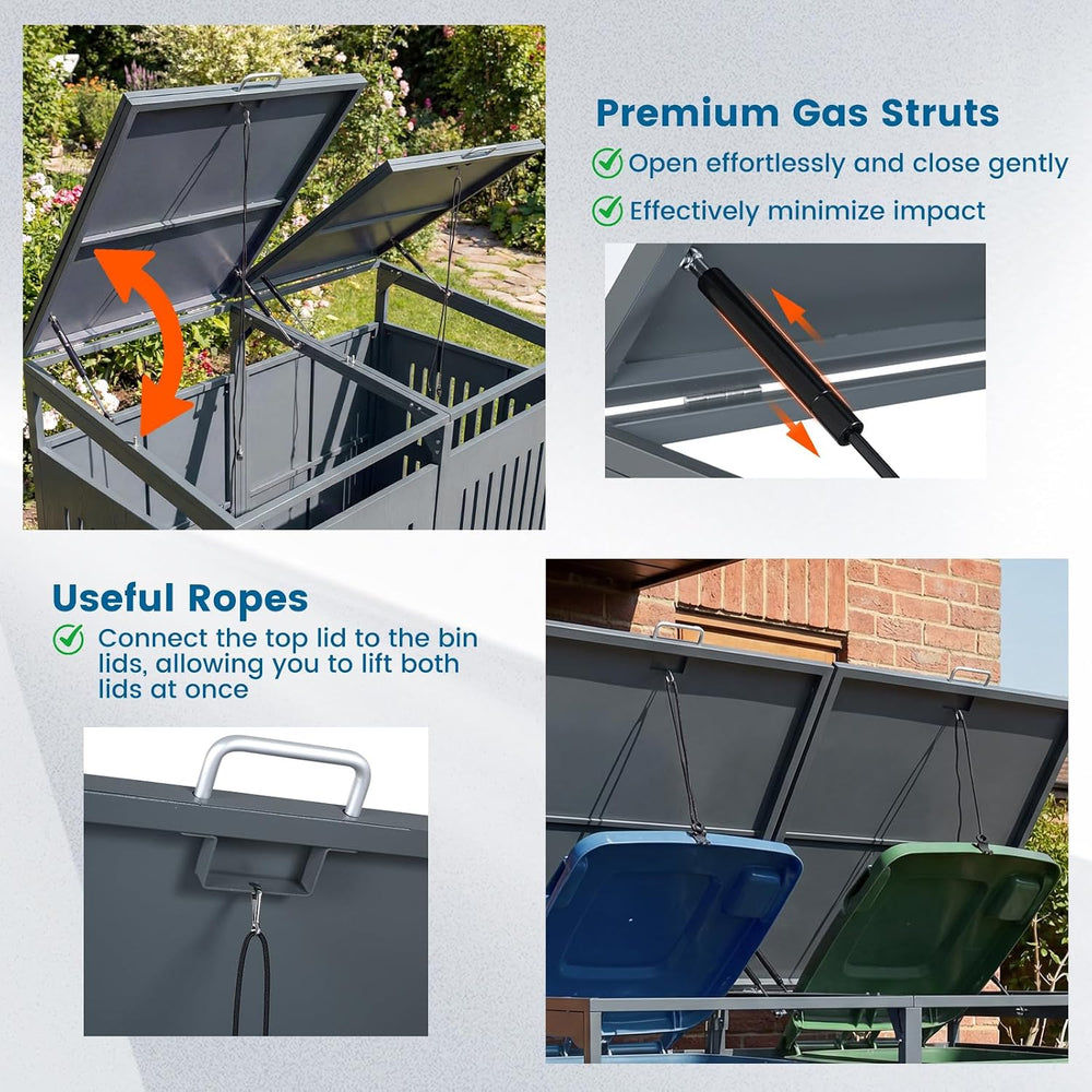Goplus 44 Cu.Ft Outdoor Trash Can Storage, Garbage Can Hider Outdoor with 2 L...