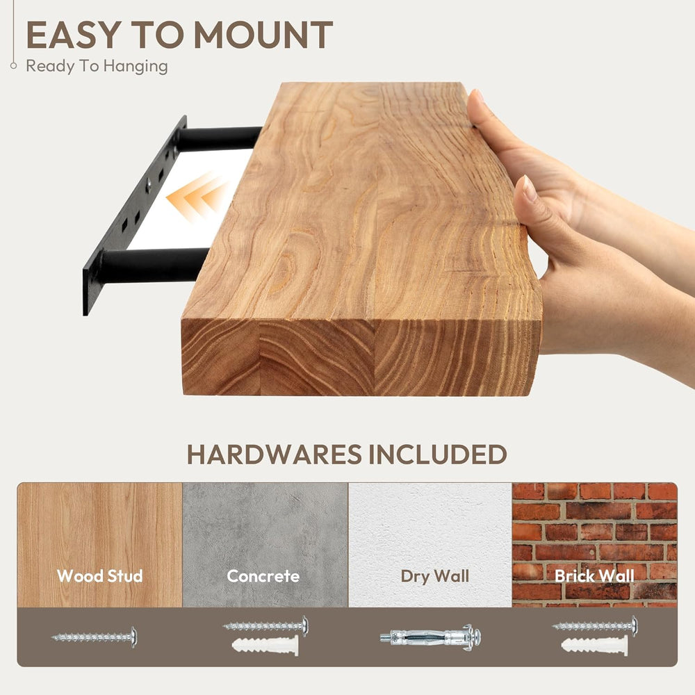 Marsmiles 40 inch Floating Shelves for Wall Elm Wood Live Edge Shelves Wall M...