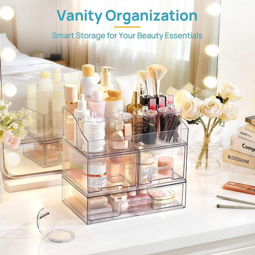 Vtopmart 8 PCS Bathroom Countertop Organizer, 1 Divided Tray with 4 Qtip Hold...