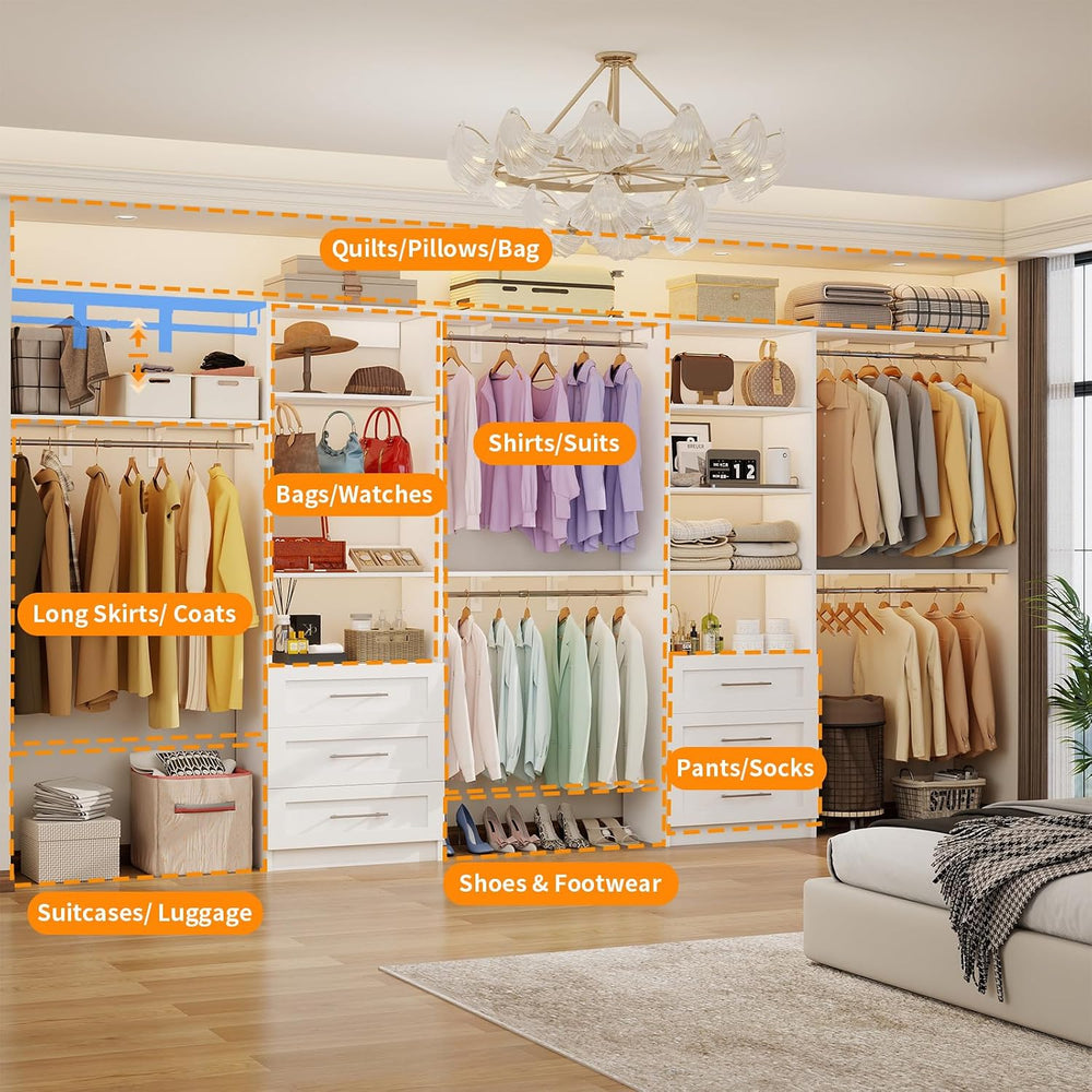 Closet System with 6 Drawers, 6-12FT Closet Organizer System with Cuttable Sh...