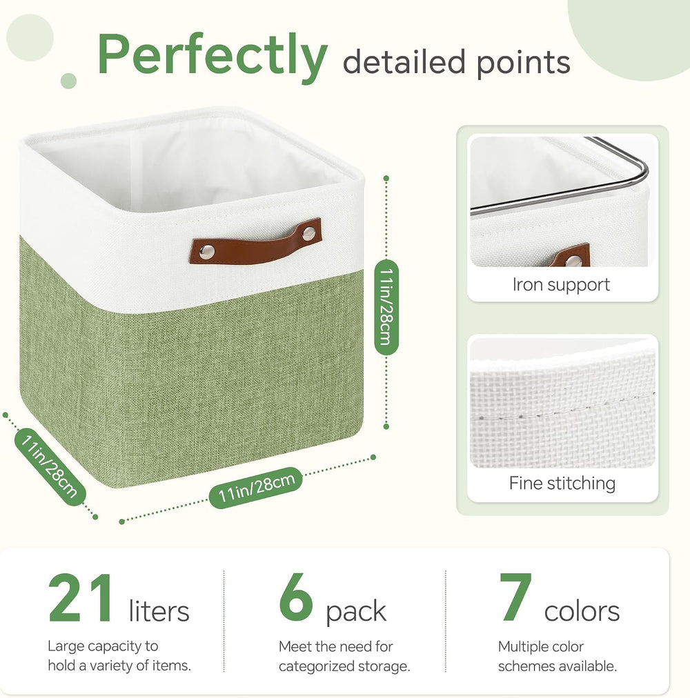 FinishingBo 11x11 Cube Storage Bins 6 Pack, Fabric Basket with Handles