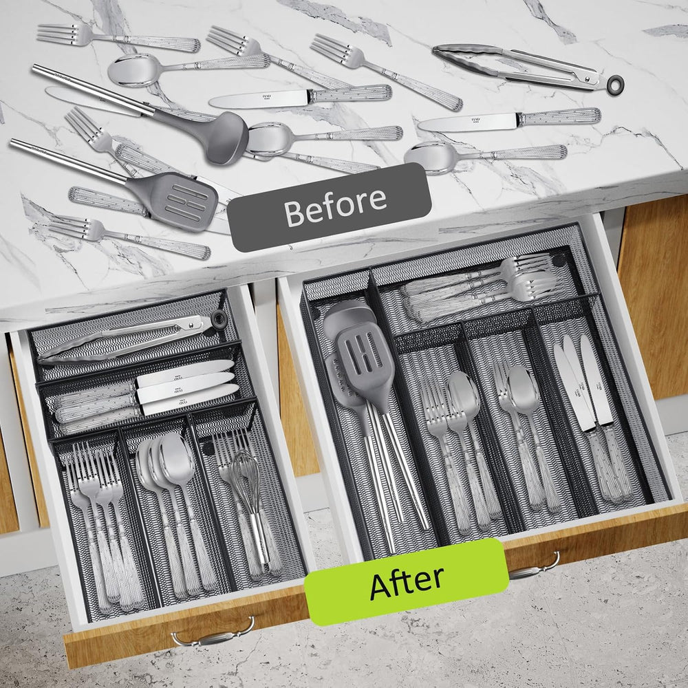Neudeco Drawer Organizer Set, Black Mesh, 6 Pack